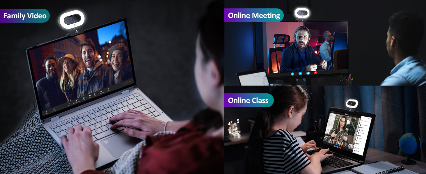 Show scenes of N930E being used for family calls, remote meetings, and online conferences