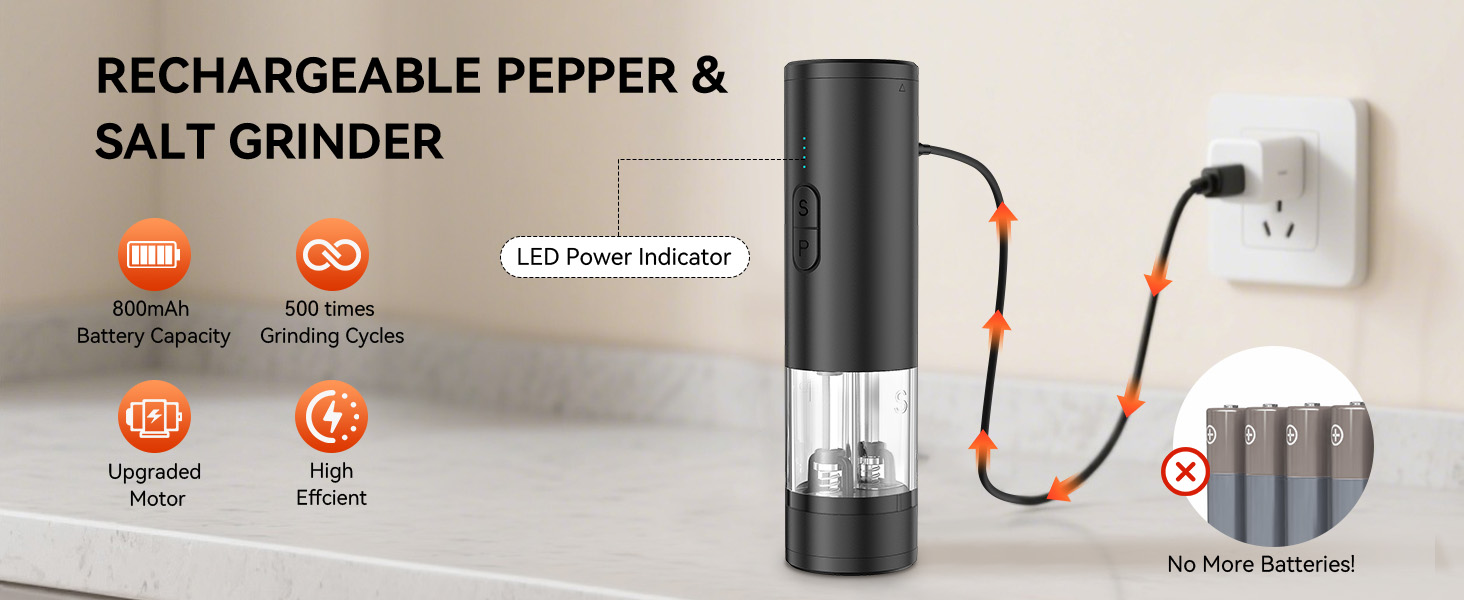 rechargeable salt and pepper grinder set