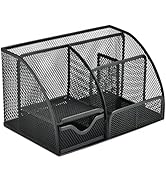 Rkqoa Black Mesh Pen Holder and Organizer Office Supplies with 7 Compartments, Desktop Organizer ...