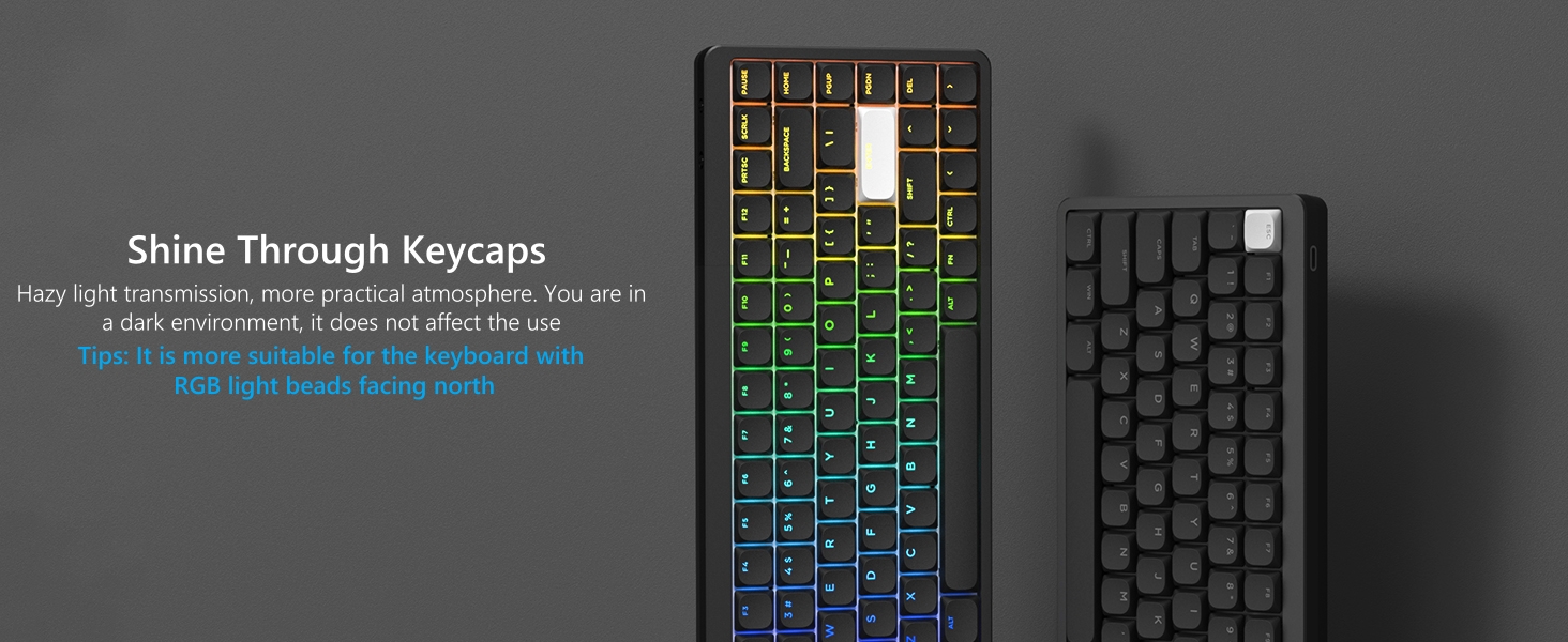 Low Profile Keycap, Shine Through Keycaps, Custom Keyboard Keycaps 75 Percent Black keycaps