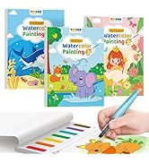TECJOE 3 Pack Paint with Water Coloring Books for Toddlers, Mess Free Watercolor Painting Set wit...