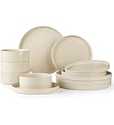 TheTerra Ceramic Dinnerware Sets for 4, 12 Pieces Handmade Reactive Glaze Plates and Bowls Set, S...