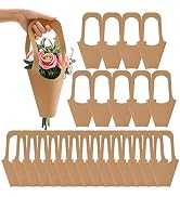 ZOOFOX 25 Pack Flower Bouquet Bags with Handle, Kraft Paper Flowers Gift Bags, Brown Paper Flower...