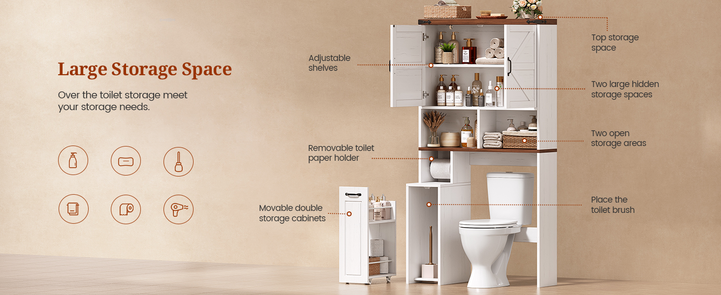 Over The Toilet Storage Cabinet with Pulley Small Bathroom Storage Cabinet