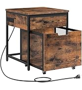 CHOEZON Mini Fridge Stand with Power Outlet, Large Side Table with 2AC and 2 USB Ports, Mobile Be...