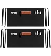 NLUS 2 Pack Server Aprons with 3 Pockets, Water Oil Stain Resistant Waitress Waiter Apron Black W...