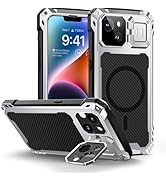 Lanhiem Magnetic iPhone 14 Metal Case, [Built-in Camera Kickstand &amp; Glass Screen Protector] Heavy...