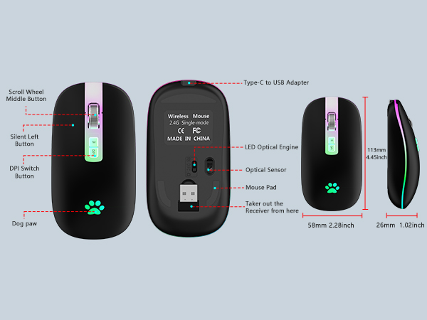 Backlit LED Portable Slim Cordless Mouse laptop mouse wireless