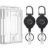 Uniclife 2-Card Thumb-Slot Badge Holder Vertical Clear Plastic Case with Retractable Keychain Bad...