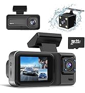 4K 3 Channel Dash Cam with 64GB Card, 4K+1080P+1440P Dash Cam Front and Rear Inside, Dash Camera ...