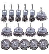 15 Pack Carbon Steel Wire Wheel Brush, Rocaris Cup Brush, Wheel Brush, Pen Brush Set with 1/4-Inc...