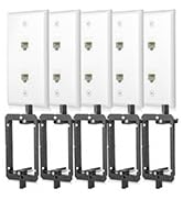 5 Pack Ethernet Wall Plate RJ45 Cat6 Keystone Jack Network Outlet White 2 Port Inline Coupler