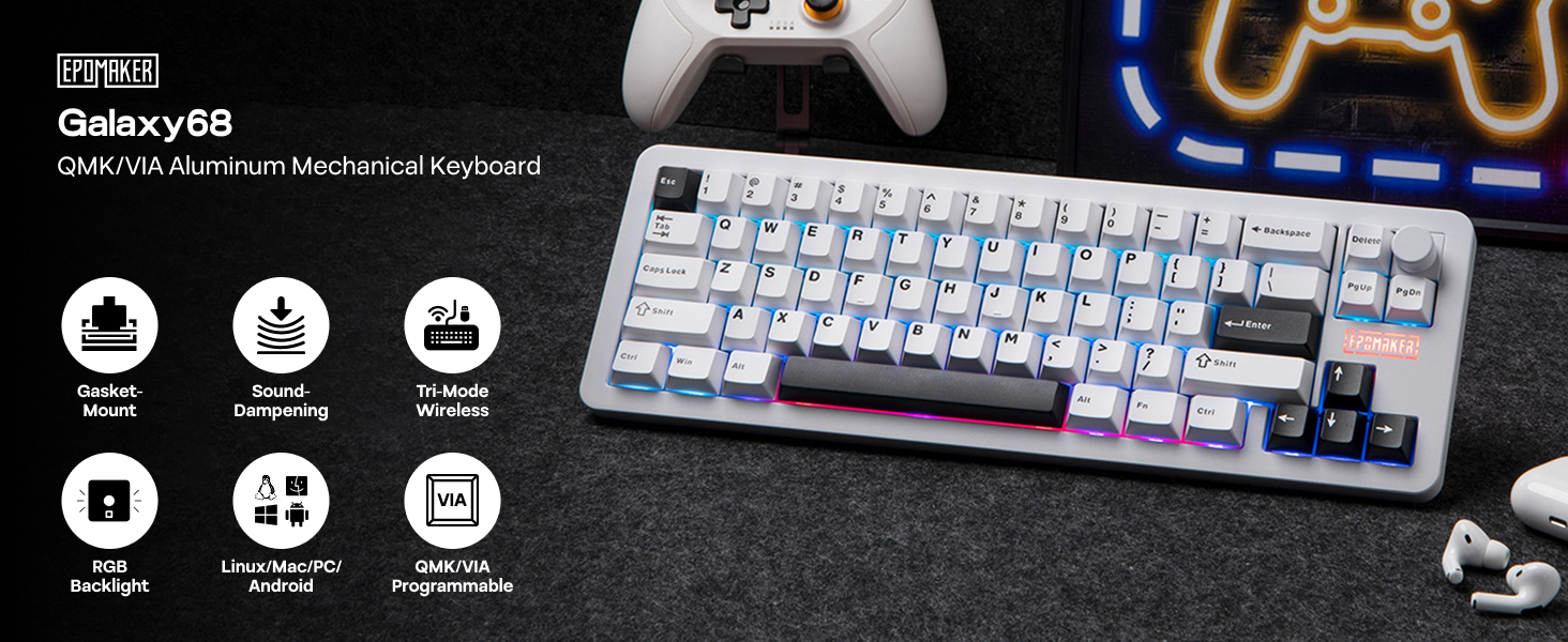 Galaxy68 Wireless Mechanical Keyboard in Aluminum with QMK/VIA Support