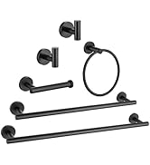 6-Piece Matte Black Towel Bar Set Bathroom Hardware Set Towel Holder Set for Bathroom SUS304 Stai...