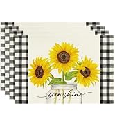 Niviy Sunflower Placemats Set of 4, 12x18 Inch Sunshine Vase Summer Spring Table Mats for Holiday...