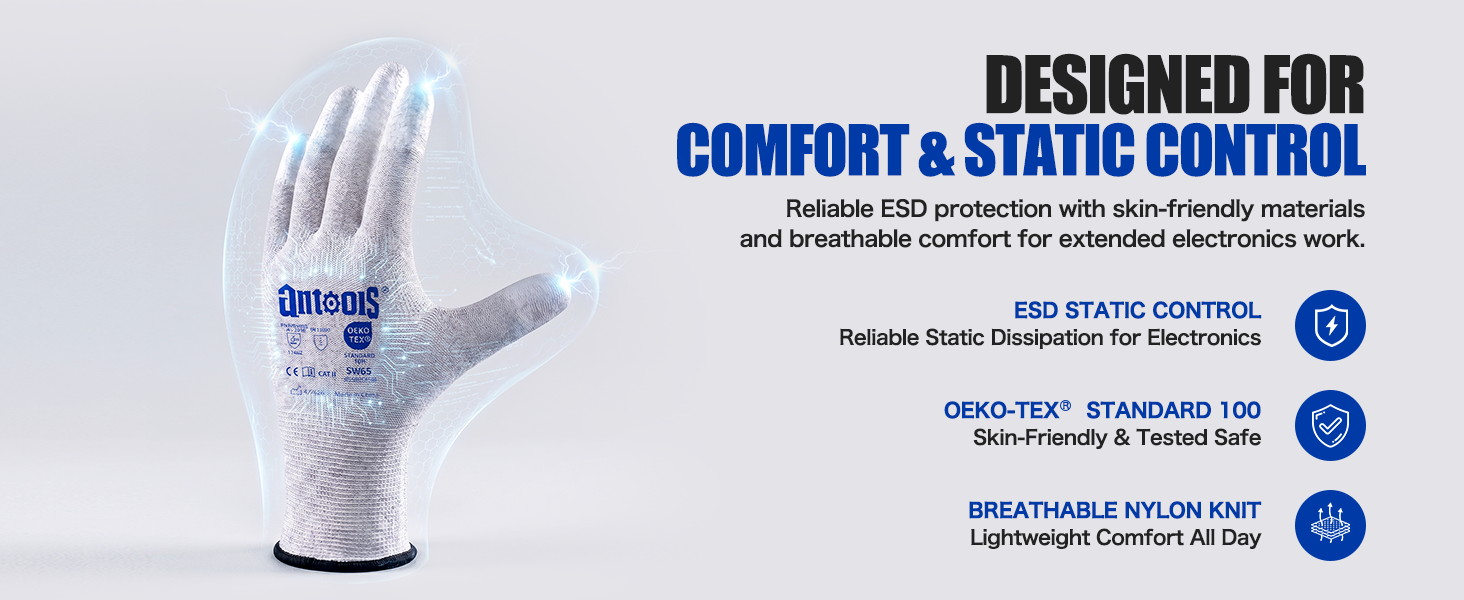 antools Nylon ESD Anti-Static Gloves
