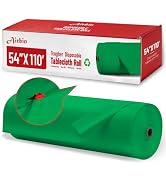 Plastic Table Cloth, 110 Ft X 54 in Plastic Table Cloth Disposable Green Tablecloth Premium PEVA ...