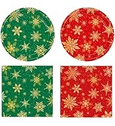 40Pcs Winter Snowflake Paper Plates and Napkins Set Christmas Party Decorations Red and Green Sno...