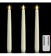 Homemory 3 Pcs Waxy Flameless Taper Candles with Remote, Flickering Battery Operated Classic Tall...
