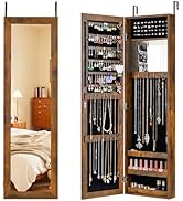 Giantex Wall Mounted Jewelry Cabinet with Full Length Mirror, Over The Door Jewelry Armoire Organ...