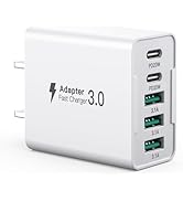 USB C Wall Charger, USB Charging Station, 50W Multiple 5 Port Type C Charging block adapter Compa...