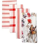 PERLLI Kitchen Dish Towels 4 Pack 22.5 X 16 Inches Decorative Towel Set Red and Berry Print Décor...