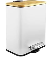 SIDIANBAN Small Trash Can with Bamboo Lid Soft Close and Foot Pedal, 1.3Gal/5L Rectangular Garbag...