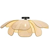 GloMuse Rattan Ceiling Light Rustic Chandelier Boho Pendant Light Wicker Light Fixture Hand-Woven...