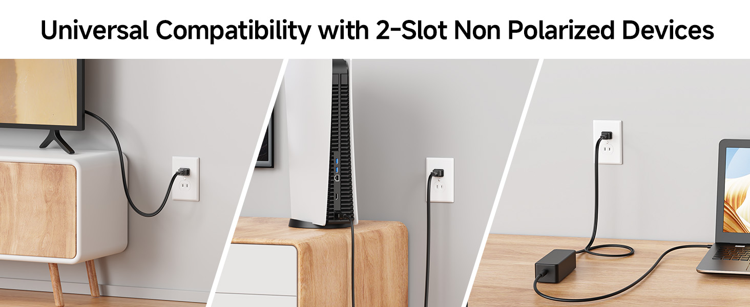 2 Pack 2 Prong TV Power Cord 10 ft, AC Power Cord Compatible with Samsung LG Sony