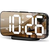 Alarm Clock, Digital Clock with 6.7’’ Large Mirror LED Screen, Bedside Clock with Dual USB Charge...