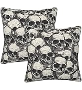 Yopiiefa Skull Throw Pillow Covers 18x18 Set of 2 Skeleton Decorative Pillow Covers Outdoor Cushi...