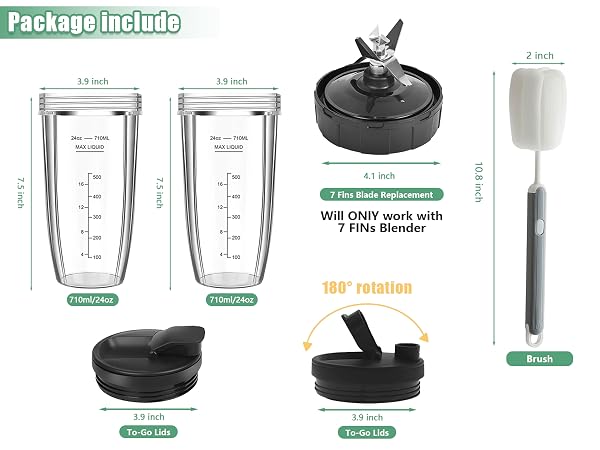 Blender Replacement Parts for Ninja, 24oz Ninja Blender Cups with To-Go Lids