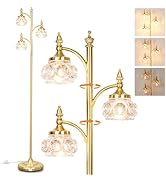JUNNAI Gold Floor Lamp, Dimmable Tree Floor Lamps for Living Room Brass Tall Standing Lamp with 3...