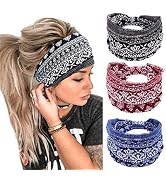 Bohend Boho Headbands Wide knotted Hair Bands Fashion Printing Bandeau Travel Stretchy Cotton Hea...