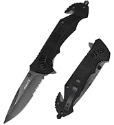 EMHTiii Multitool Folding Pocket Knife with Seatbelt Cutter and Glass Breaker - 3.54" Sreated Bla...