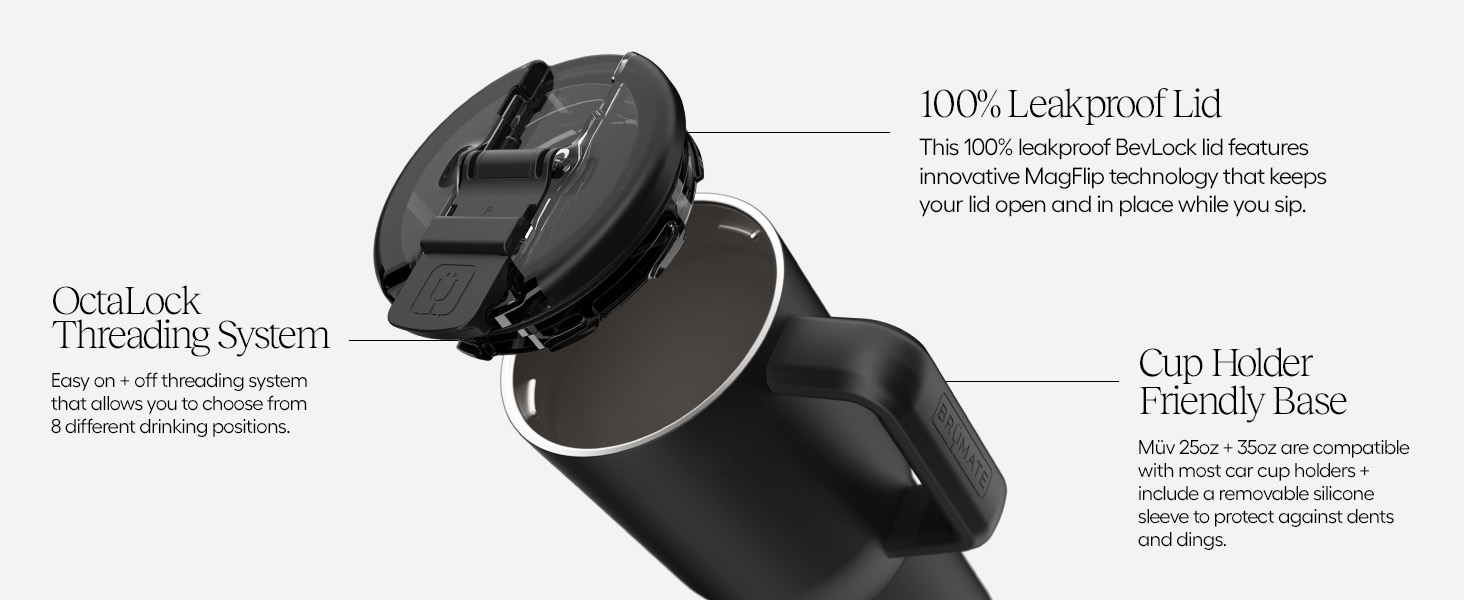 Leakproof Lid, Octalock Technology, Spill-proof seal brumate handle tumbler