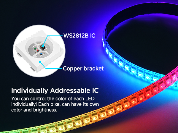 WS2812B Individually Addressable RGB LED Strip 16.4FT 5050SMD Smart Flexible Dream Full Color 