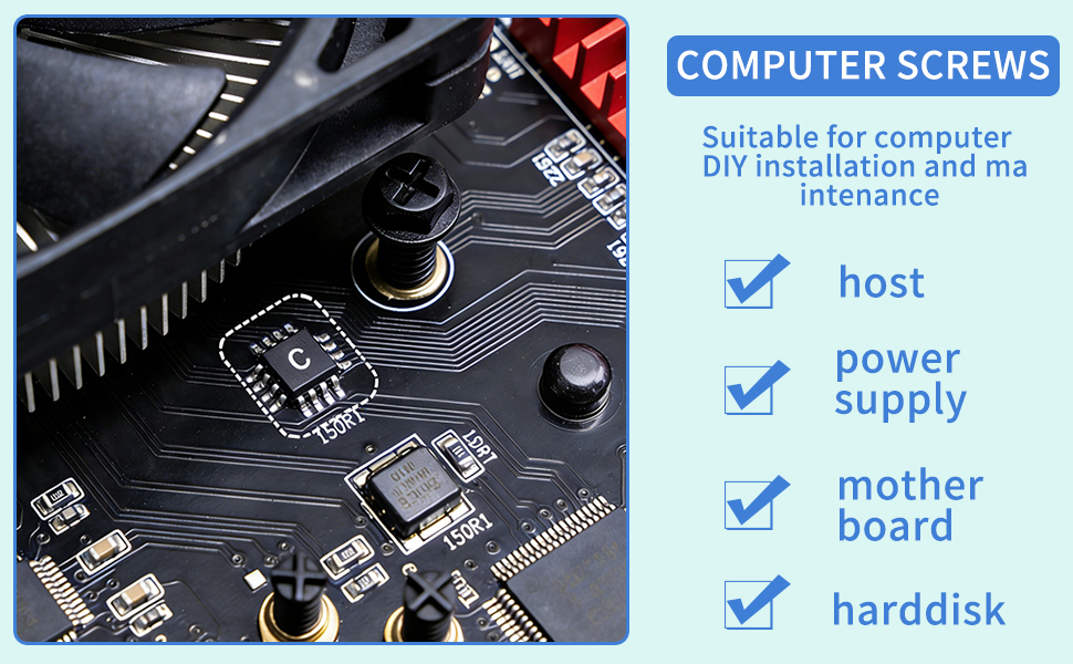 Durable computer screws, ideal for DIY assembly and maintenance of host, power supply, and more.