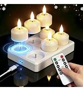 Rechargeable Tea Lights Flameless Candles with Remote Timer &amp; Charging Base, LED Tealight Candles...