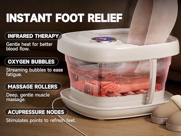 Collapasible Foot Spa Bath Massager with Heat, Pedicure Foot Spa with Bubbles and Jets/Timer