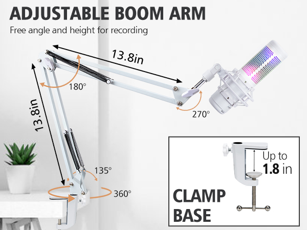 White Boom Arm Mic Stand Microphone Boom Arm