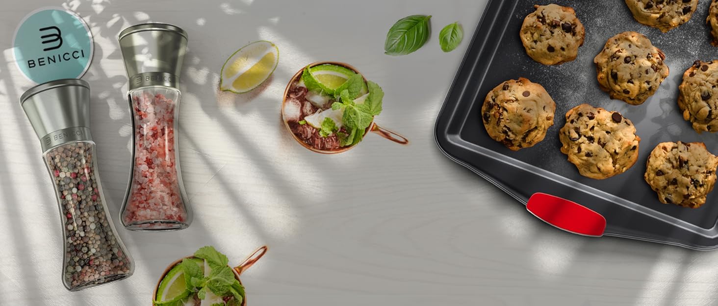 moscow mule mugs, copper mugs, baking sheet, salt and pepper grinder set, pepper grinder