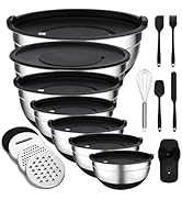 Unokit Mixing Bowls with Lids Set - 7 Pcs Stainless Steel Mixing Bowls with 3 Grater Attachments,...