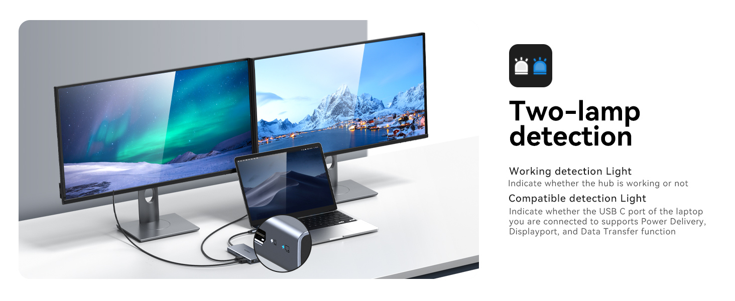 usb c hub docking station dual monitor with compatible detection light