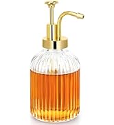 TIWPAJS Glass Coffee Syrup Dispenser 10oz, Syrup Bottles with Ribbed Design, Gold Syrup Pump, Cof...