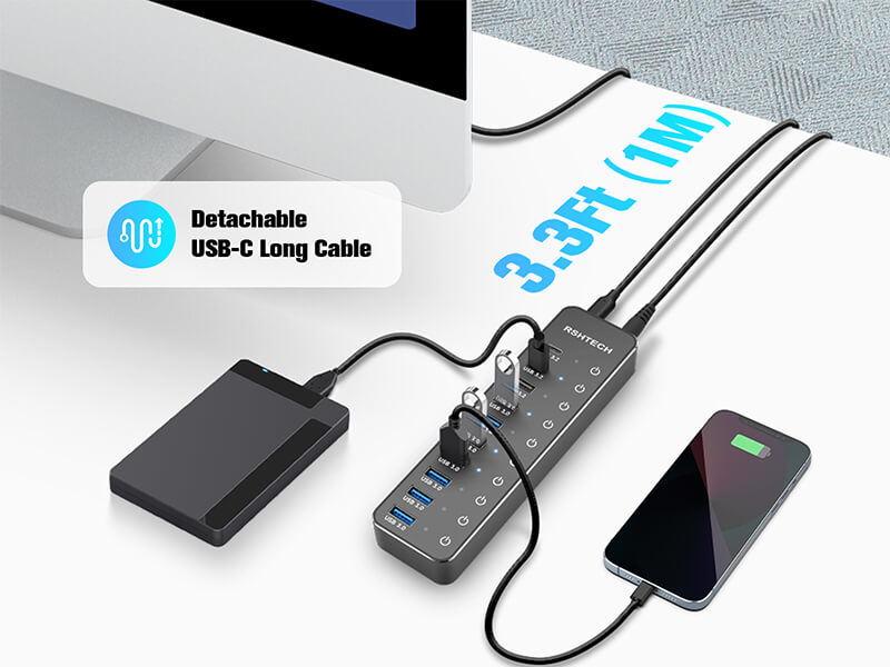 usb c hub with 3.3ft long cable