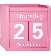 Pink Desk Calendar Wooden Block Perpetual Calendar Cute Pink Office Desktop Accessories for Women...