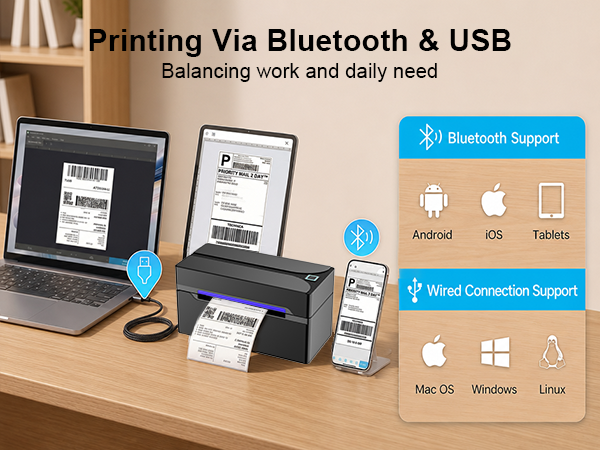 Bluetooth Shipping label printer for small business - Compatible with Android &amp; iOS, PC &amp; Phones