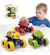 3 Pack Dinosaur Monster Truck Toys, Dinosaur Toys for 3 4 5 6Year Old Boys,Push and Go Cars Dinos...