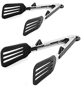 STARUBY Kitchen Tongs 9 inches and 12 inches Fish Spatula Stainless Steel Locking with Silicone T...